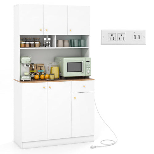 Load image into Gallery viewer, 71 Inch Tall Pantry Cabinet with Outlets for Dining Room-White
