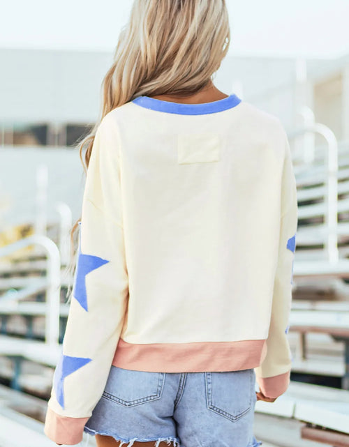 Load image into Gallery viewer, Star Contrast Round Neck Long Sleeve Sweatshirt
