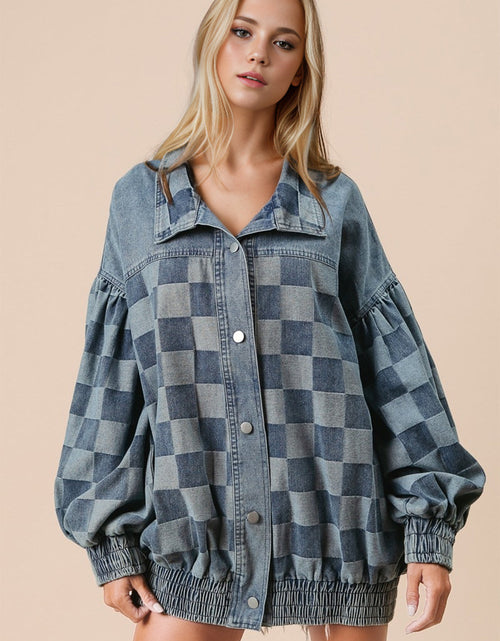 Load image into Gallery viewer, Double Take Checkered Button Up Denim Jacket
