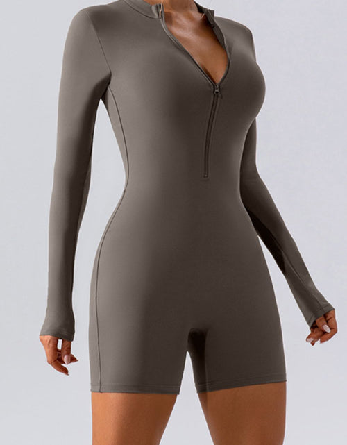 Load image into Gallery viewer, Half Zip Long Sleeve Active Romper
