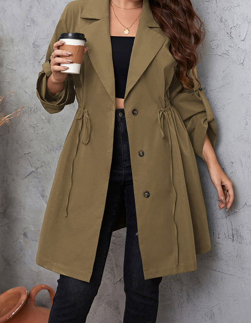 Load image into Gallery viewer, Honey Plus Size Lapel Collar Drawstring Roll-Tab Sleeve Trench Coat
