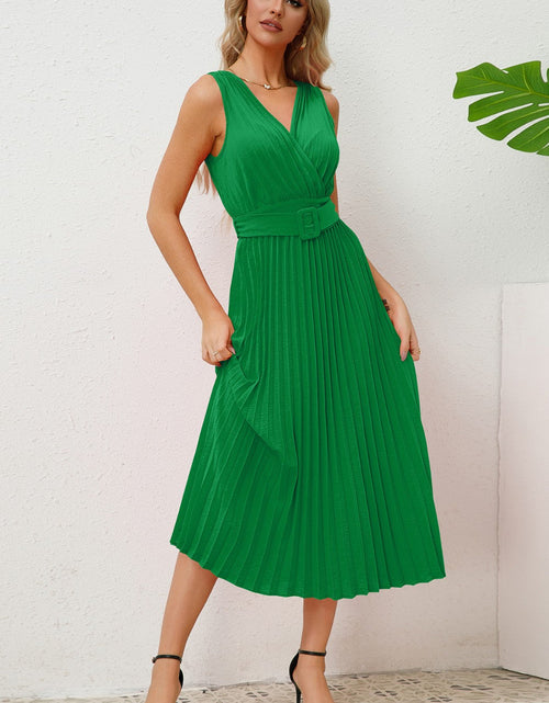 Load image into Gallery viewer, Surplice Sleeveless Midi Pleated Dress
