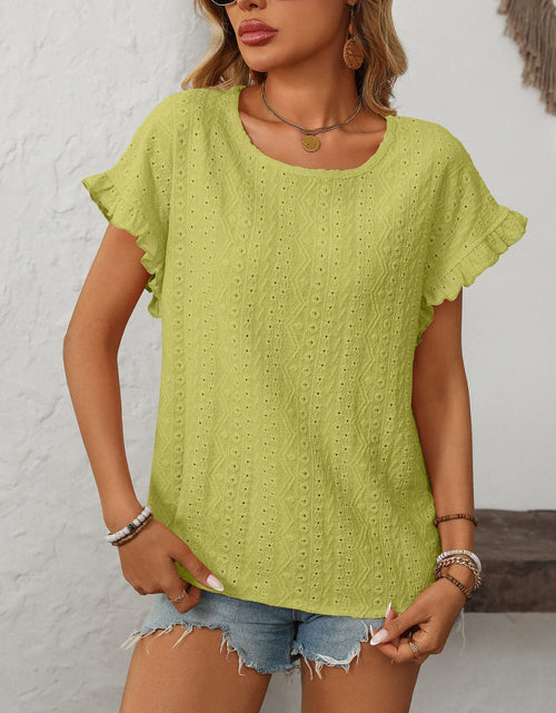 Load image into Gallery viewer, Mandy Eyelet Round Neck Short Sleeve Top
