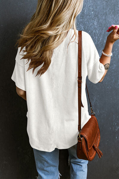 Load image into Gallery viewer, Textured V-Neck Dropped Shoulder T-Shirt
