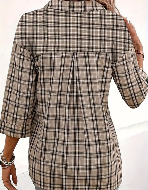 Load image into Gallery viewer, Plaid Johhny Collar Three-Quarter Sleeve T-Shirt
