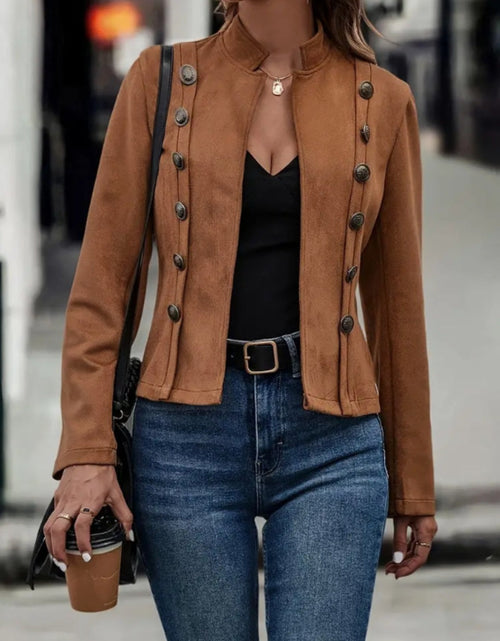 Load image into Gallery viewer, Decorative Button Open Front Long Sleeve Jacket
