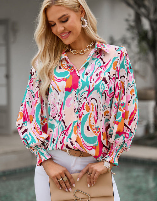Load image into Gallery viewer, Printed Puff Sleeve Collared Blouse
