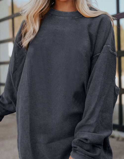 Load image into Gallery viewer, Ribbed Round Neck Drop Shoulder Sweatshirt
