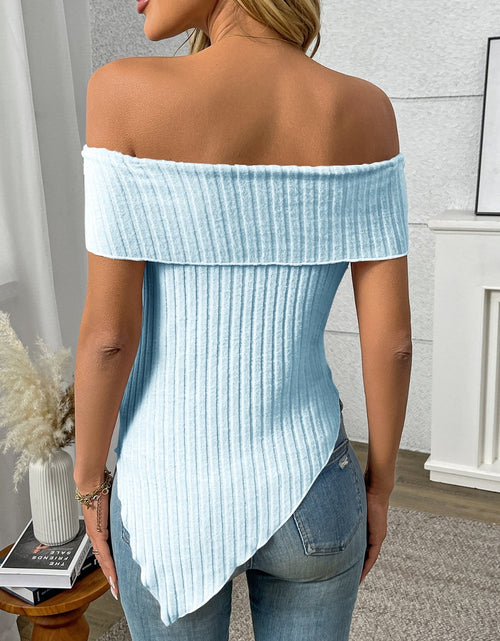 Load image into Gallery viewer, Ribbed Off-Shoulder Asymmetrical Hem T-Shirt
