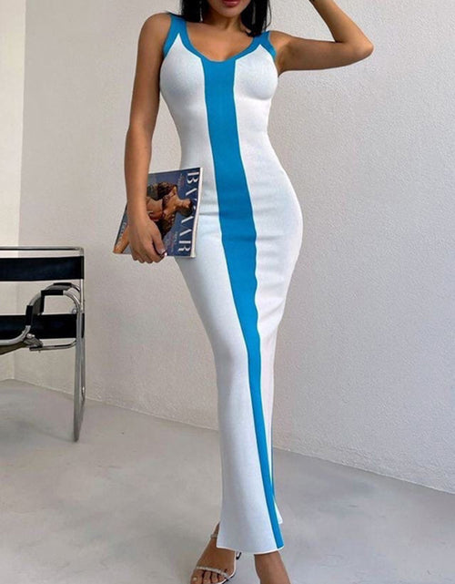 Load image into Gallery viewer, Contrast Wide Strap Slit Midi Dress
