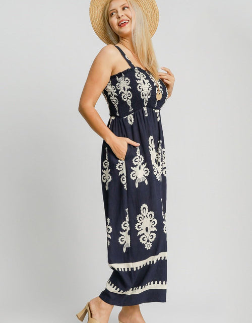 Load image into Gallery viewer, Umgee Full Size Smocked Printed Wide Leg Jumpsuit Plus Size
