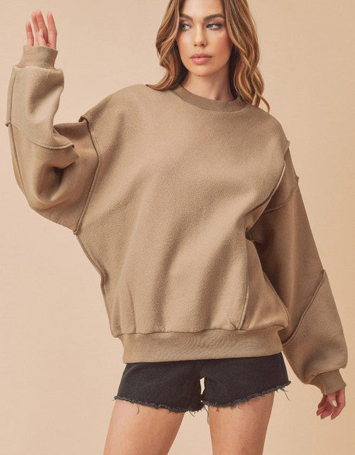 Load image into Gallery viewer, Aemi + Co Exposed Seam Round Neck Drop Shoulder Sweatshirt
