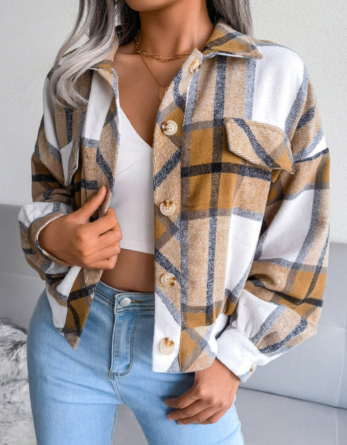 Load image into Gallery viewer, Plaid Collared Neck Long Sleeve Jacket
