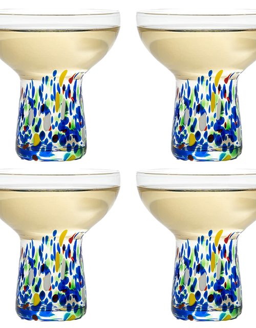 Load image into Gallery viewer, Stemless Margarita Glass – Set of 4 - Luxury Hand Blown Confetti Margaritas, for Cocktails, Water, Wine, Dessert, Martini &amp; Champagne Glasses Cinco de Mayo, Hand Blown Glass - Mexican Confetti Design by The Wine Savant
