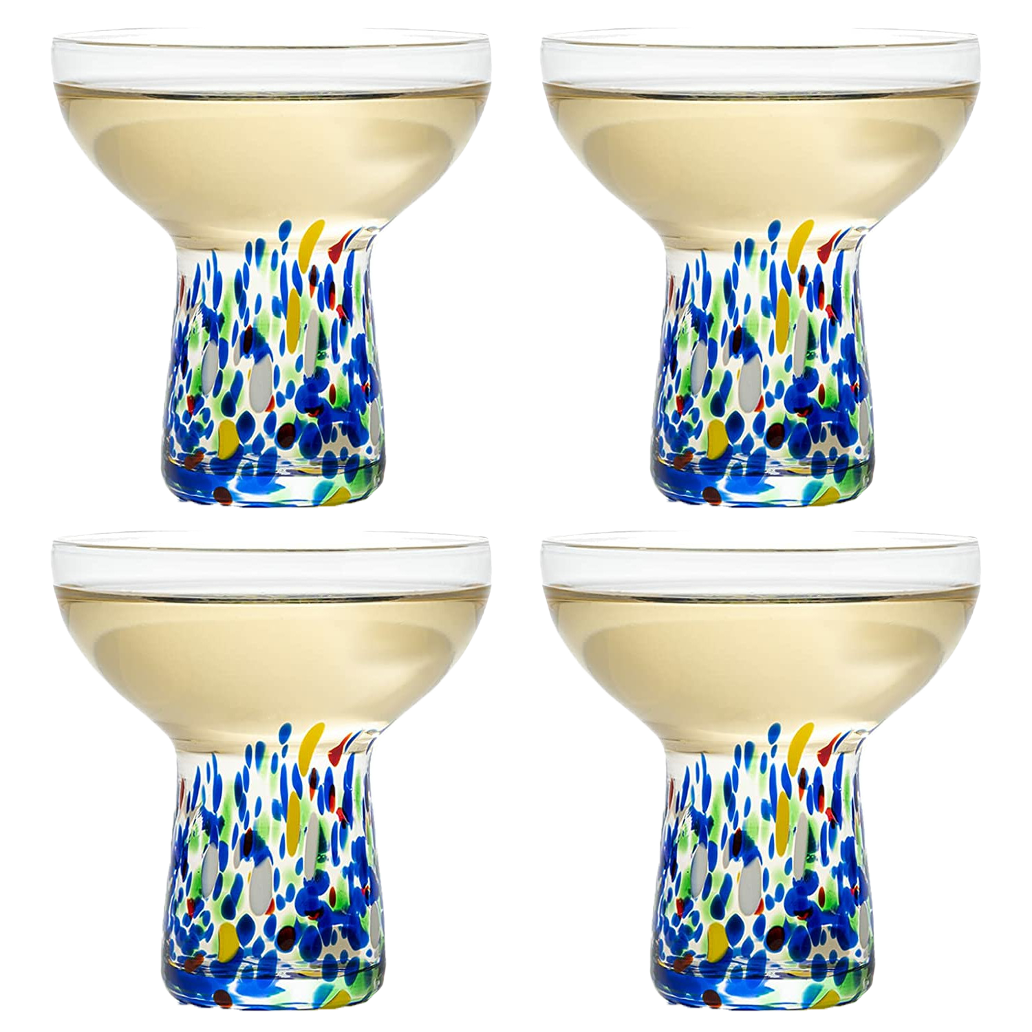 Stemless Margarita Glass – Set of 4 - Luxury Hand Blown Confetti Margaritas, for Cocktails, Water, Wine, Dessert, Martini & Champagne Glasses Cinco de Mayo, Hand Blown Glass - Mexican Confetti Design by The Wine Savant