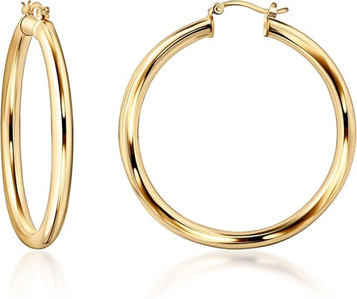 Load image into Gallery viewer, 18K Gold 4MM Solid Hoop Earrings For Women, High Polish Finish, Tarnish Free. Made In Brazil
