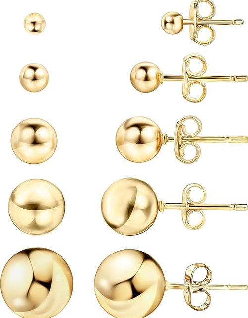 Load image into Gallery viewer, 14k Gold Ball Stud Earrings Set, Sizes 3-14MM, High Polish Finish Ball Suds
