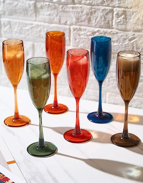 Load image into Gallery viewer, Unbreakable Pastel Color Acrylic Champagne Flutes Glasses | Set of 6 | European Style Toasting Cups 100% Tritan Drinkware, 5 oz Dishwasher Safe BPA-free plastic, Perfect for Wedding, Poolside Outdoors by The Wine Savant

