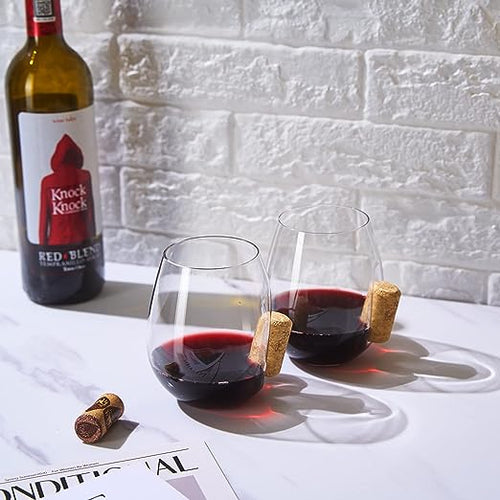 Load image into Gallery viewer, Corked Stemless Wine Glasses | Set of 2 | Stuck In The Glass Wine Cork Cocktail Glassware, Enthusiast Gift, Artisanal Crystal Glassware - Gift Idea for Him, Her, Wine Lover, Housewarming (19.6 OZ) by The Wine Savant
