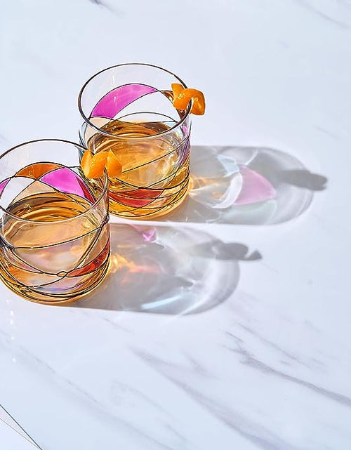 Load image into Gallery viewer, Artisanal Hand Painted Whiskey - Gift for Dad, Friends, Boyfriends, Renaissance Romantic Stain-glassed Windows Cocktail Glasses Set of 2 - Gift Idea for Birthday, Housewarming - 9.6 OZ Glassware by The Wine Savant
