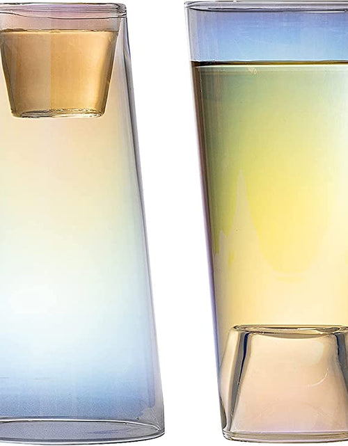 Load image into Gallery viewer, Shot in the Pint Glass, Take a Shot Funny Beer Glass/Mug 4-Set 7"H The Wine Savant - Beers Pilsner Tumblers Perfect for Entertaining, Home Bar, Weddings, Parties, Funny Gifts 21oz (640mL) (Iridescent) by The Wine Savant

