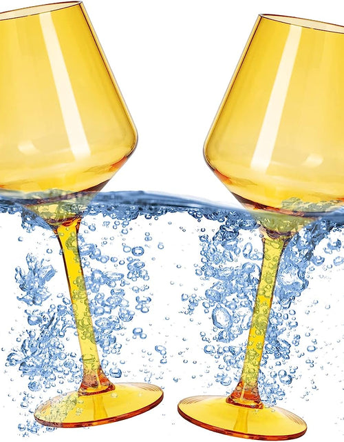 Load image into Gallery viewer, Floating Wine Glasses for Pool - Set of 2-15 OZ Shatterproof Poolside Wine Glasses, Tritan Plastic Reusable Stemware, Beach Outdoor Cocktail, Wine, Champagne, Water Glassware Spring Summer (Yellow) by The Wine Savant
