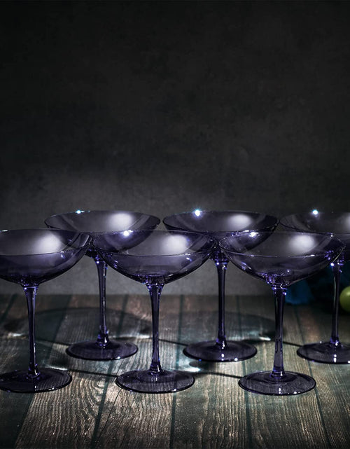 Load image into Gallery viewer, Lavender Champagne Coupes 12oz Set of 6 by The Wine Savant - Colored Champagne Glasses, Prosecco, Mimosa Glasses Set, Cocktail Glass Set, Bar Glassware Bachelorette Anniversary Gifts by The Wine Savant
