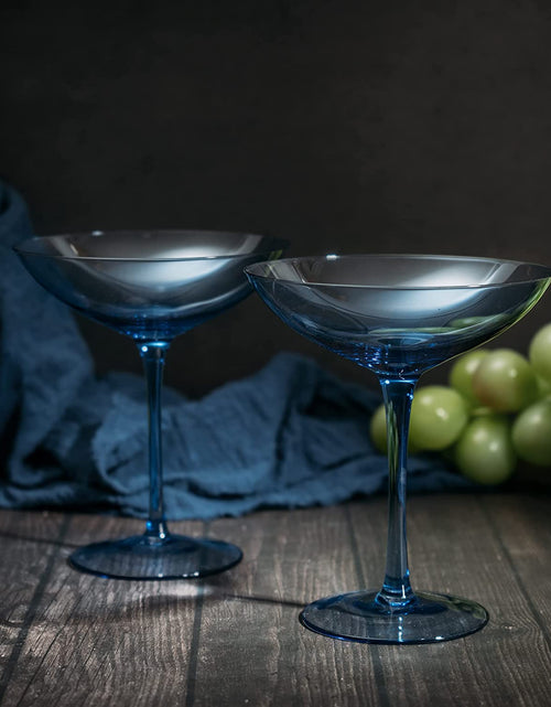 Load image into Gallery viewer, Champagne Coupes 12oz by The Wine Savant - Colorful Champagne Glasses, Prosecco, Mimosa Glasses Set, Cocktail Glass Set, Bar Glassware Luster Glasses (2, Cobalt Blue) by The Wine Savant
