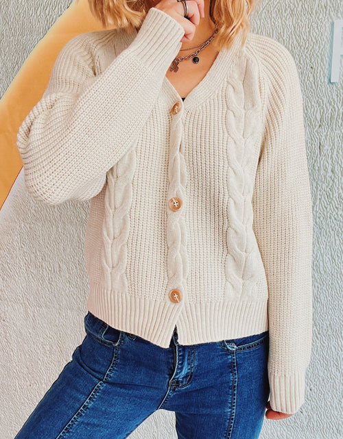 Load image into Gallery viewer, Cable-Knit V-Neck Button Down Long Sleeve Cardigan
