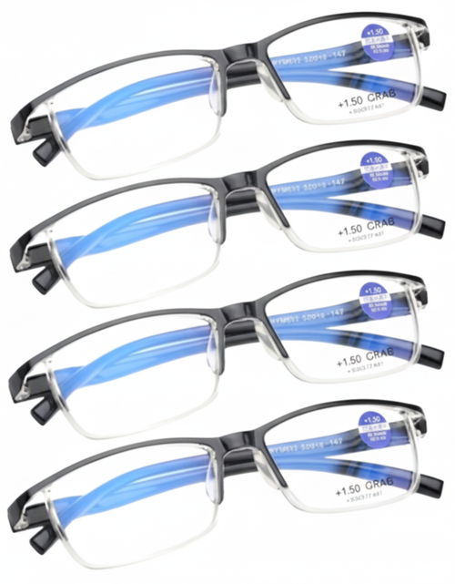 Load image into Gallery viewer, 4 Pairs Anti-Blue Light Reading Glasses HD Lenses Spring Hinge Readers Unisex
