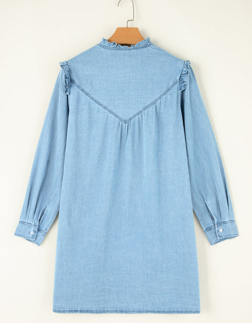 Load image into Gallery viewer, Button Up Notched Long Sleeve Denim Dress

