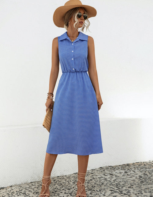 Load image into Gallery viewer, Striped Collared Neck Sleeveless Midi Dress
