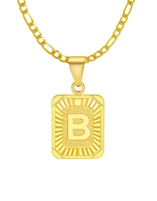 Load image into Gallery viewer, 18" Gold Plated Initial Letter Pendant Necklace Stainless Steel Figaro Chain
