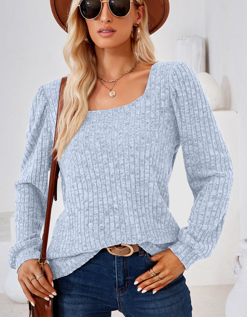Load image into Gallery viewer, Ribbed Square Neck Long Sleeve T-Shirt
