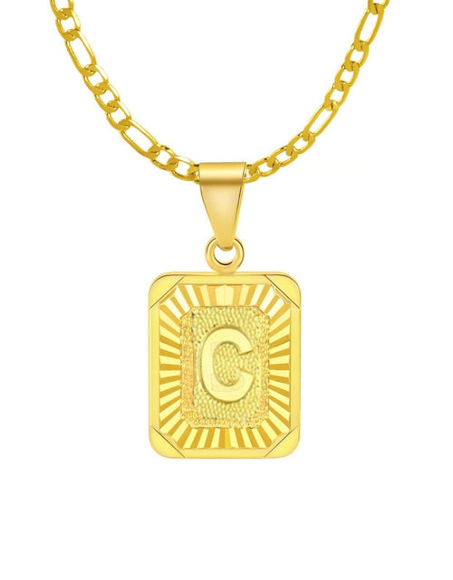 Load image into Gallery viewer, 18" Gold Plated Initial Letter Pendant Necklace Stainless Steel Figaro Chain
