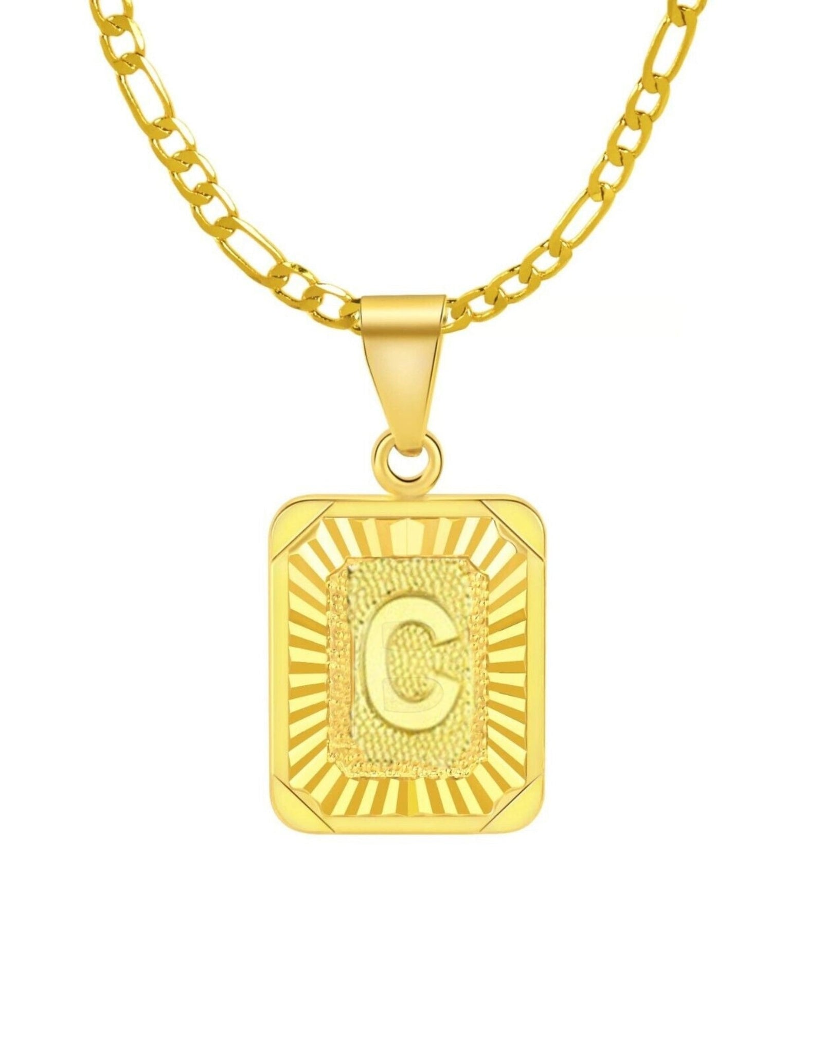 18" Gold Plated Initial Letter Pendant Necklace Stainless Steel Figaro Chain