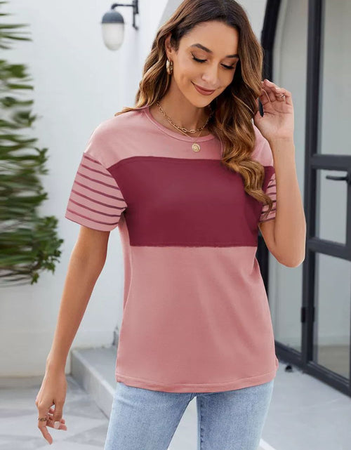 Load image into Gallery viewer, Color Block Round Neck Short Sleeve T-Shirt
