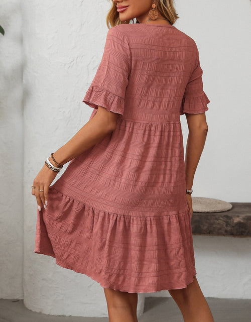 Load image into Gallery viewer, Mandy Ruffled Ruched Round Neck Half Sleeve Dress
