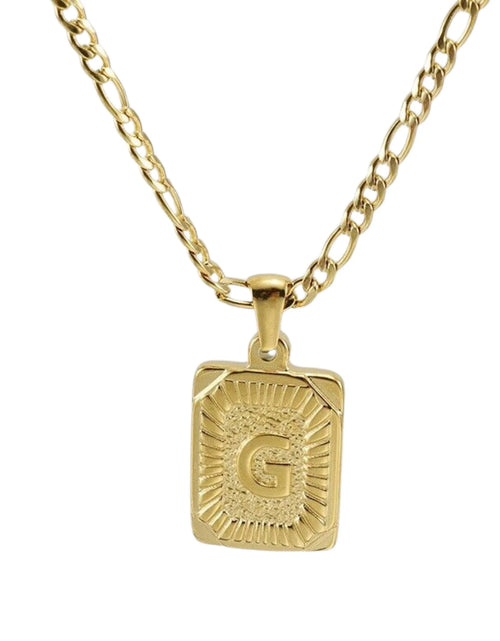 Load image into Gallery viewer, 18" Gold Plated Initial Letter Pendant Necklace Stainless Steel Figaro Chain
