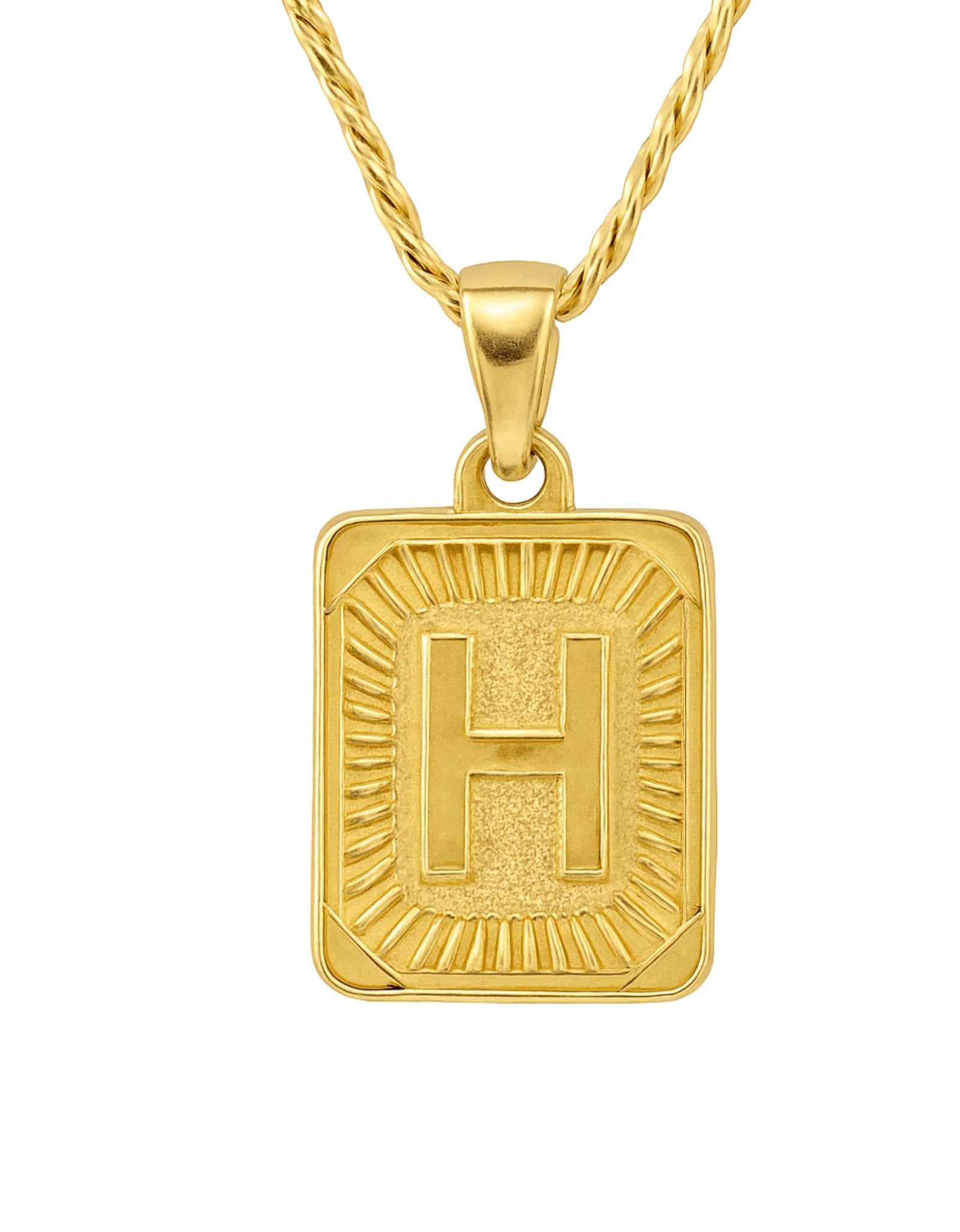 18" Gold Plated Initial Letter Pendant Necklace Stainless Steel Figaro Chain
