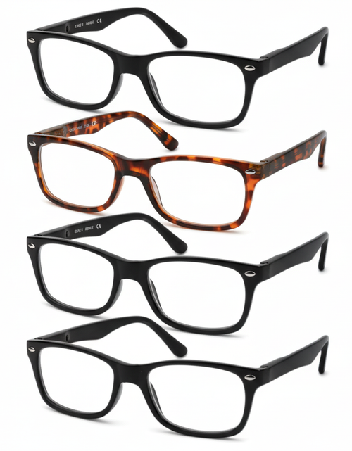 Load image into Gallery viewer, Mens Womens Reading Glasses 4 Pairs Unisex Classic Retro Spring Hinge Readers

