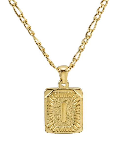Load image into Gallery viewer, 18" Gold Plated Initial Letter Pendant Necklace Stainless Steel Figaro Chain
