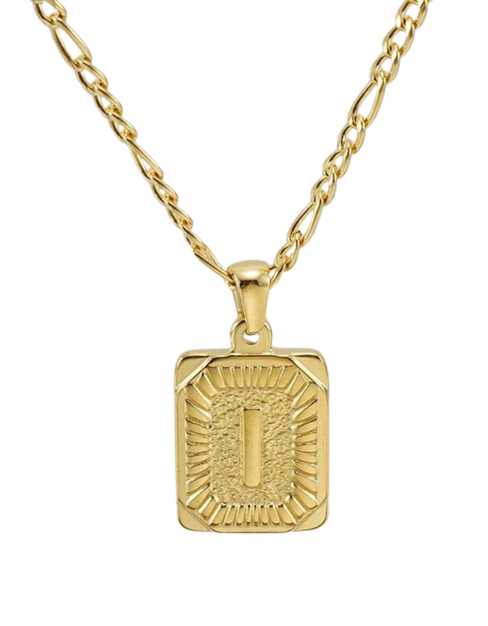 18" Gold Plated Initial Letter Pendant Necklace Stainless Steel Figaro Chain