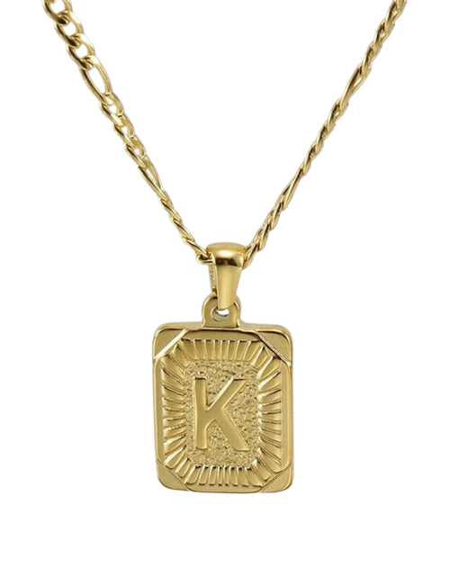 Load image into Gallery viewer, 18" Gold Plated Initial Letter Pendant Necklace Stainless Steel Figaro Chain
