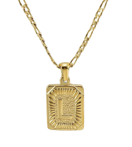 18" Gold Plated Initial Letter Pendant Necklace Stainless Steel Figaro Chain