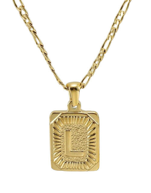 Load image into Gallery viewer, 18" Gold Plated Initial Letter Pendant Necklace Stainless Steel Figaro Chain
