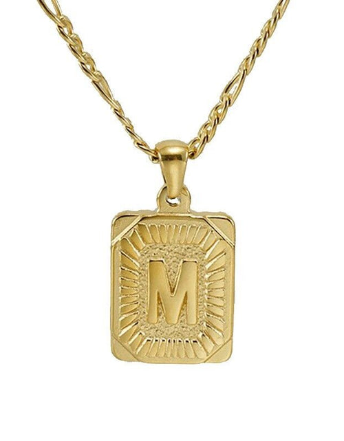 Load image into Gallery viewer, 18" Gold Plated Initial Letter Pendant Necklace Stainless Steel Figaro Chain
