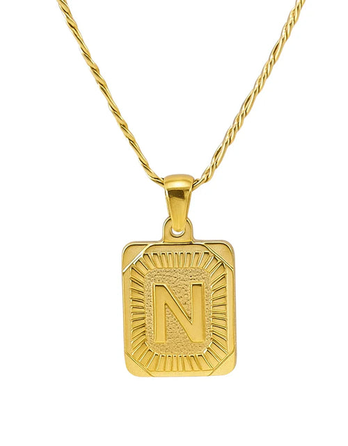Load image into Gallery viewer, 18" Gold Plated Initial Letter Pendant Necklace Stainless Steel Figaro Chain
