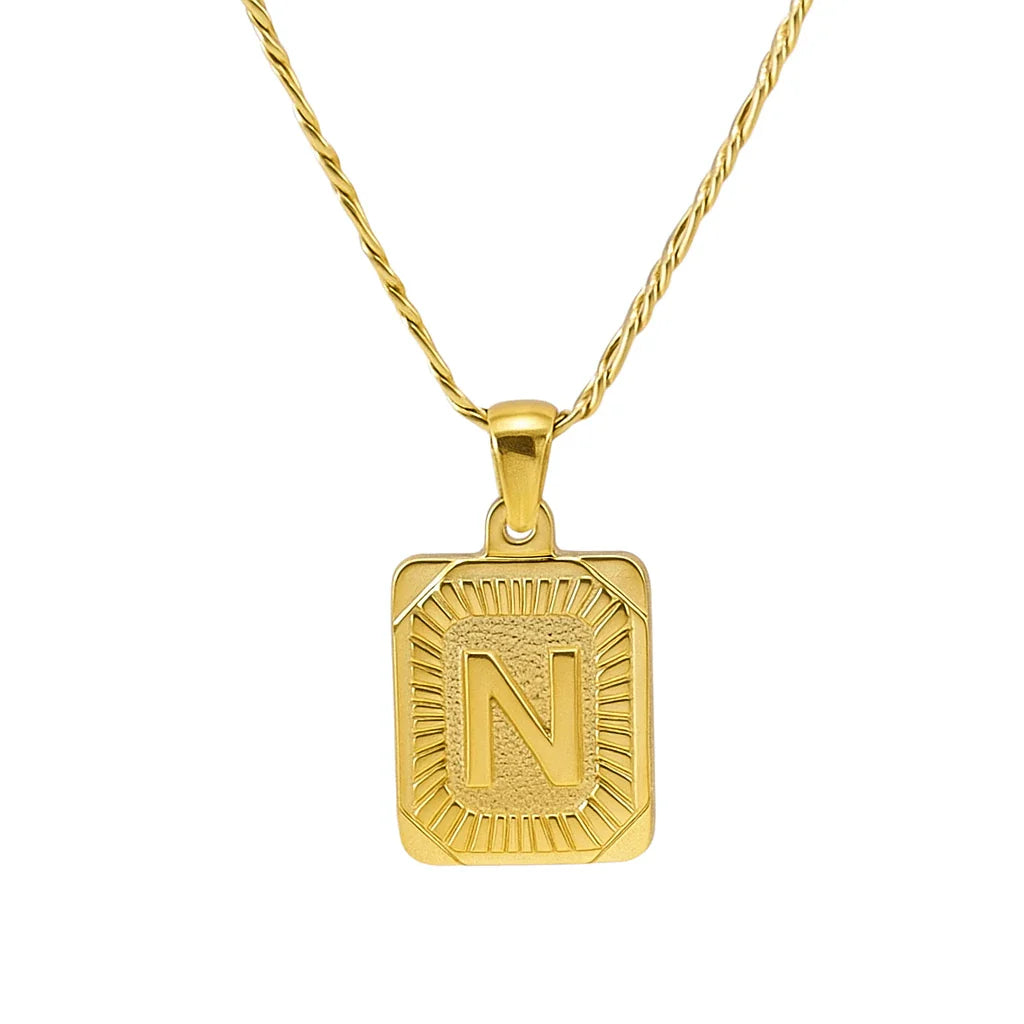 18" Gold Plated Initial Letter Pendant Necklace Stainless Steel Figaro Chain