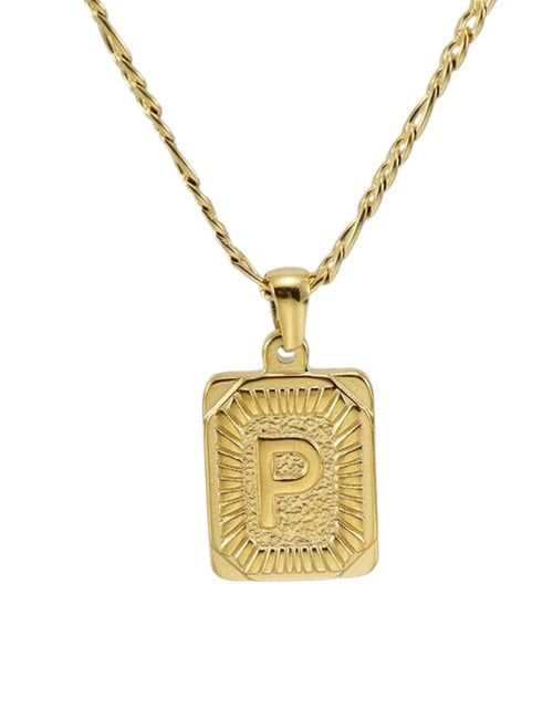 Load image into Gallery viewer, 18" Gold Plated Initial Letter Pendant Necklace Stainless Steel Figaro Chain
